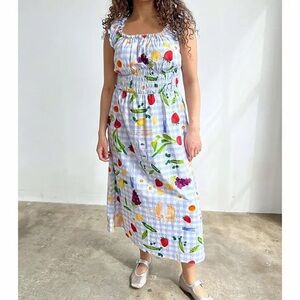 Lisa Says Gah Annie Picnic Alfresco Print Maxi Dress Blue Gingham Food 3XL